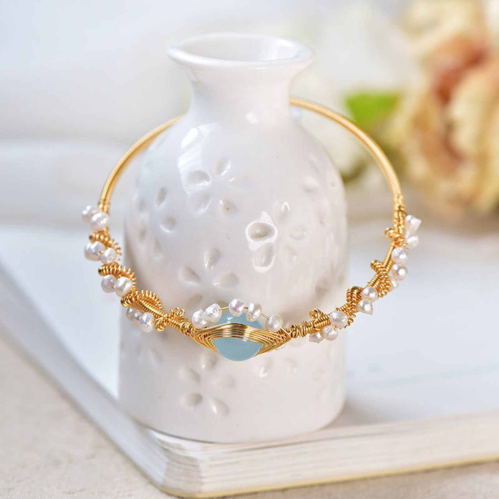 Opaline Grace Braided Pearl Cuff